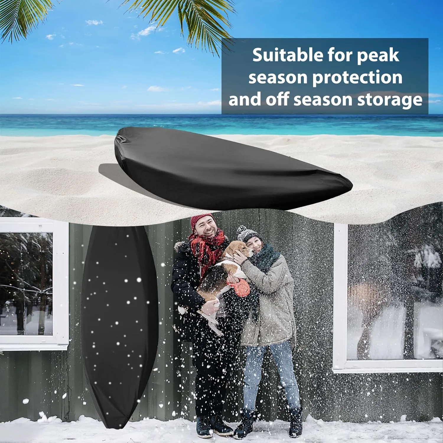 10-16FT Waterproof Kayak Covers for Outdoor Storage, Canoe Cover Accessories, Boat Cover Oxford Shade Marine Cockpit Dust Cover UV Protection Ultra Sunblock Shield for Fishing Boat Kayak Canoe