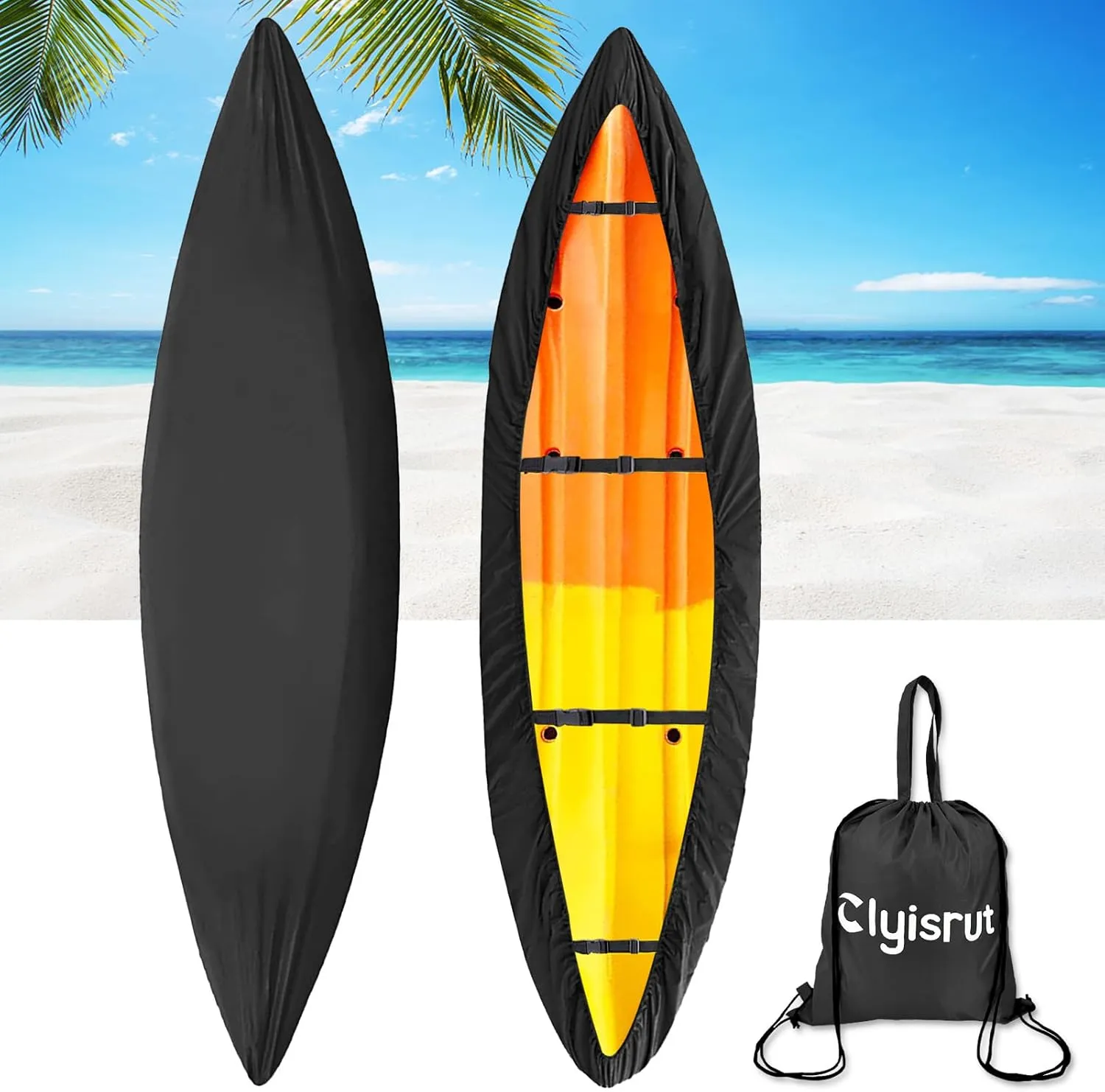 10-16FT Waterproof Kayak Covers for Outdoor Storage, Canoe Cover Accessories, Boat Cover Oxford Shade Marine Cockpit Dust Cover UV Protection Ultra Sunblock Shield for Fishing Boat Kayak Canoe