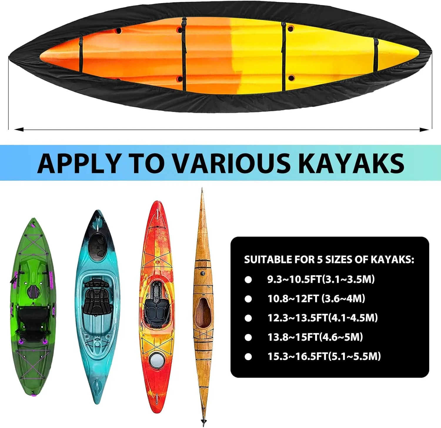 10-16FT Waterproof Kayak Covers for Outdoor Storage, Canoe Cover Accessories, Boat Cover Oxford Shade Marine Cockpit Dust Cover UV Protection Ultra Sunblock Shield for Fishing Boat Kayak Canoe