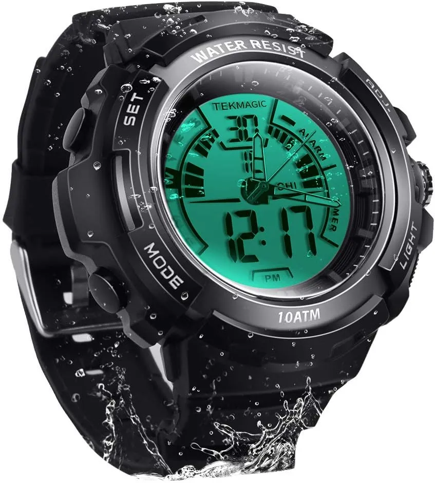 10 ATM Luminous Waterproof Digital Diving Watch with Stopwatch and Alarm Functions, Support Dual Time Zone Display, Analog and Digital Movements, 12/24 Hours Format