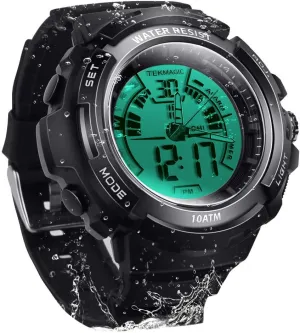 10 ATM Luminous Waterproof Digital Diving Watch with Stopwatch and Alarm Functions, Support Dual Time Zone Display, Analog and Digital Movements, 12/24 Hours Format