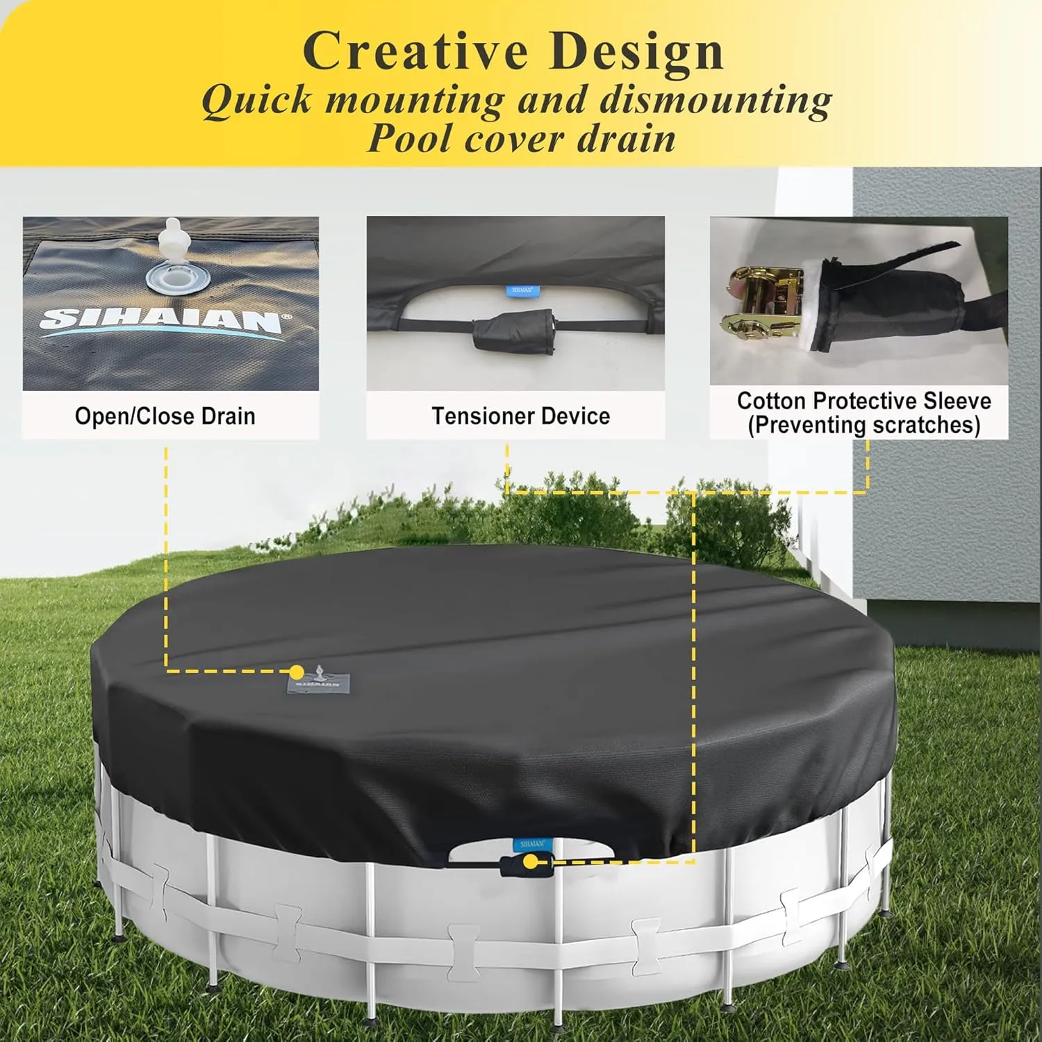 10 Ft Pool Cover 420D One-Piece Round Pool Cover, Quick Installation and dismantling Above Ground Pool Cover, One-Click Installation Solar Cover,Hydrophobic,UV Protected, Weather Resistant