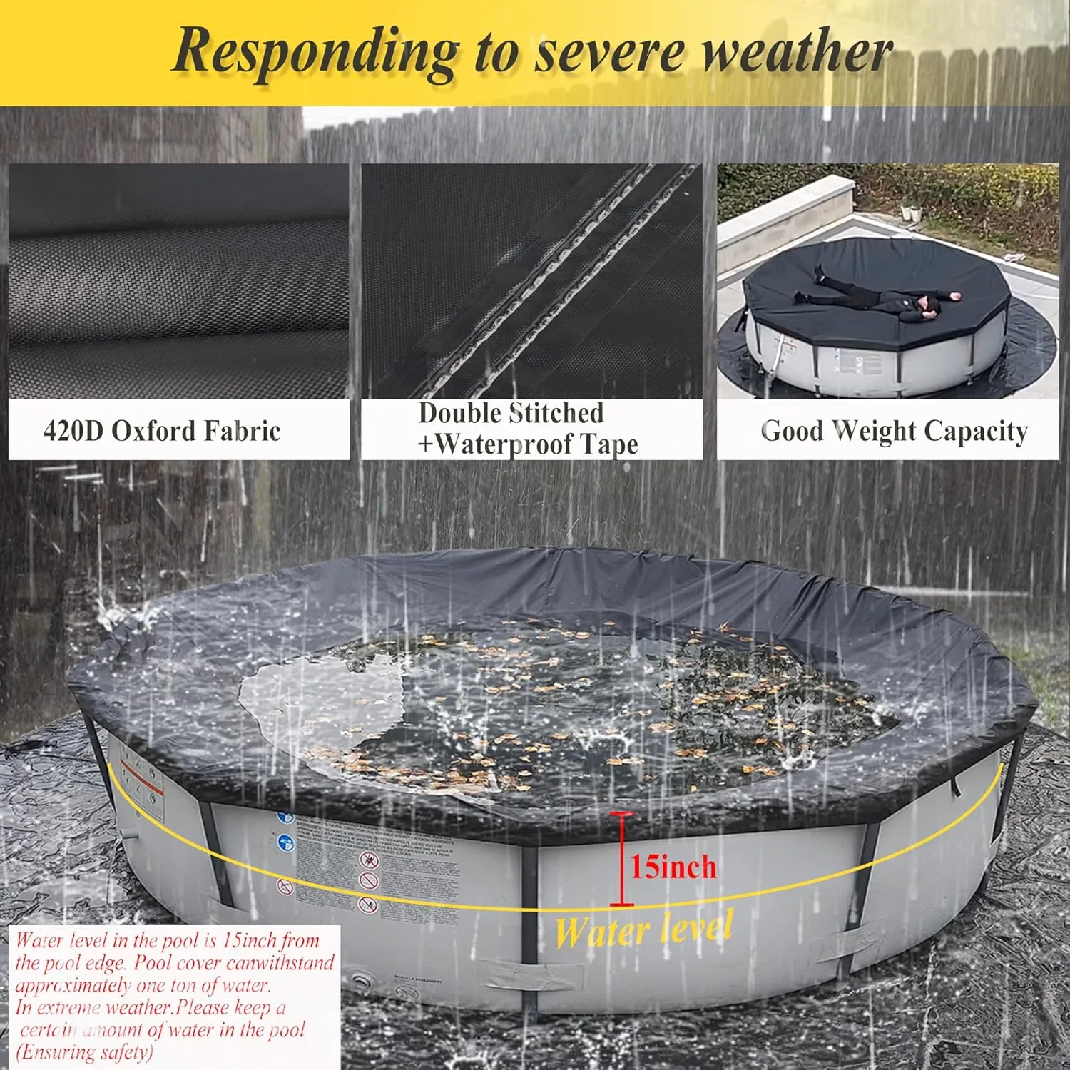 10 Ft Pool Cover 420D One-Piece Round Pool Cover, Quick Installation and dismantling Above Ground Pool Cover, One-Click Installation Solar Cover,Hydrophobic,UV Protected, Weather Resistant