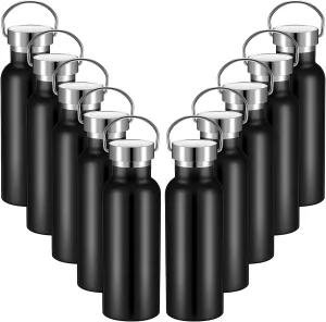 10 Pack 17oz Stainless Steel Sports Water Bottle Double Wall Insulated Bottle with Handle and Vacuum Seal Leakproof Lid for Cyclists Runners Hikers Beach Goers Picnics Camping Gift (Black)