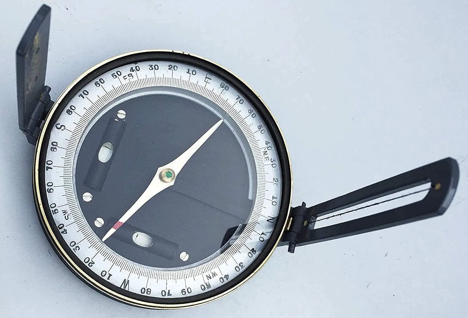 100 mm Survey Compass Survival lensatic Military Sighting Black Brass navigational Tool with Leather case for Camping & Hiking, As Shown In Image