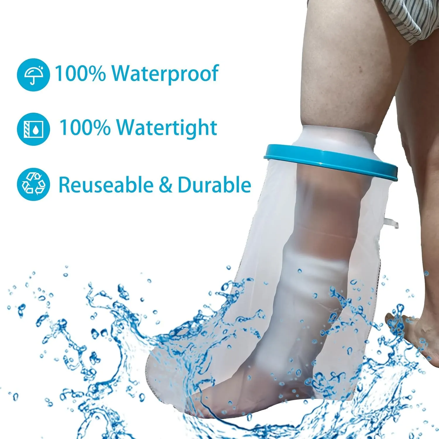 100% Waterproof Extra Wide Leg Cast Cover for Showering, Reusable Extra Large Adult Short Leg Cast Protector, Cast Bag for Shower, Cast Cover for Showering Foot