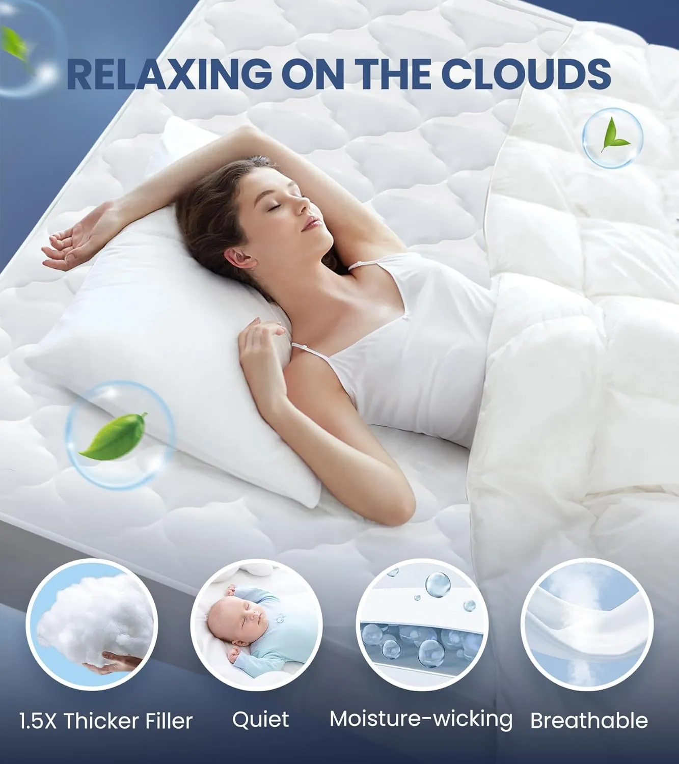 100% Waterproof Full Mattress Protector with 1.5X Thicker Filler, 3D Quilted Machine Washable Mattress Pad, Quiet Fitted Breathable Hypoallergenic Mattress Cover Vinyl-Free, Deep Pocket Fit 8-21''