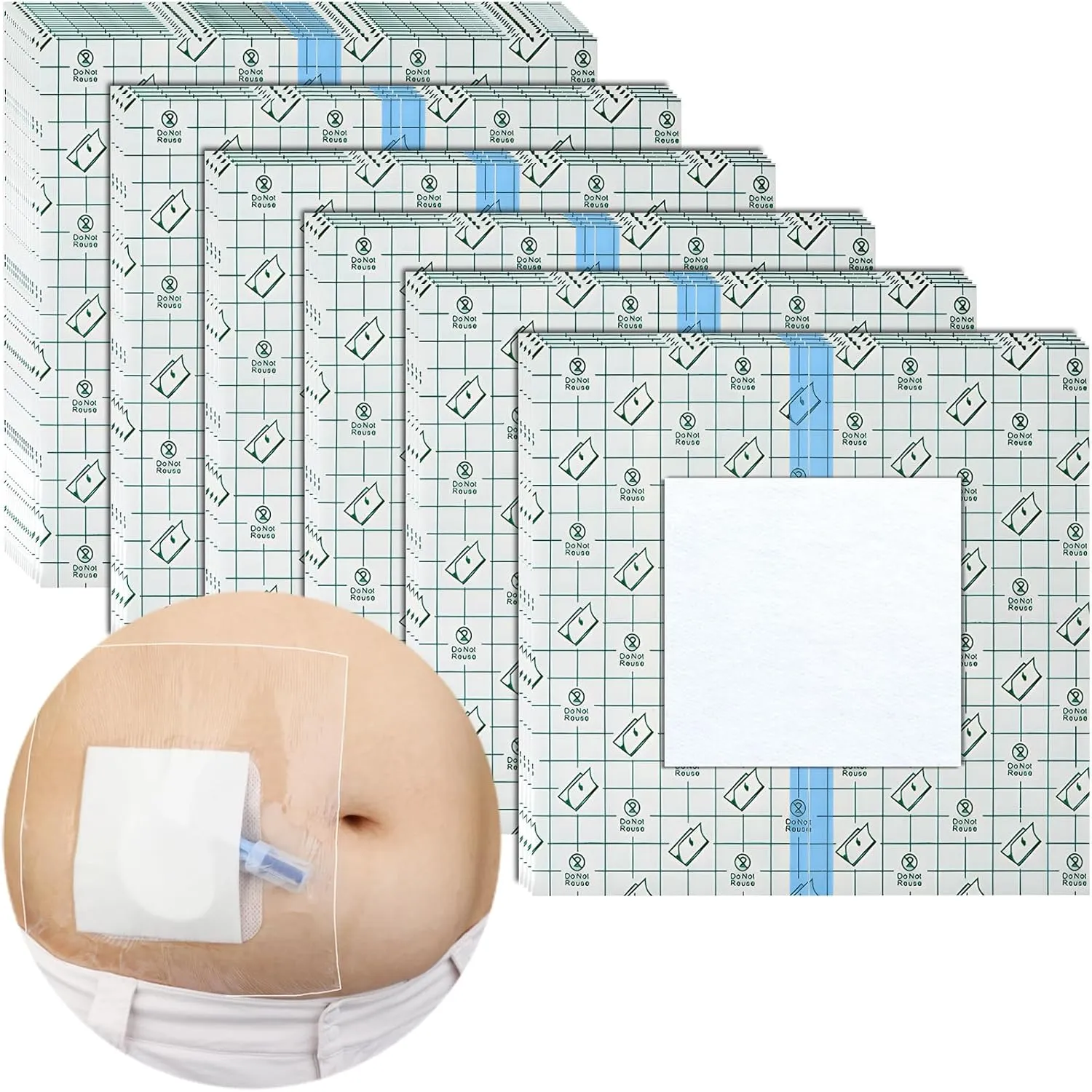 10.2"x10.2" Waterproof Dialysis Port Shower Covers Protector for Chest with No Glue On The Center, PICC Line Chest Port Shield Island Bandage Dressing Accessories, Pack of 25