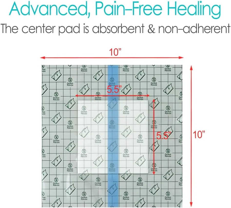 10.2"x10.2" Waterproof Dialysis Port Shower Covers Protector for Chest with No Glue On The Center, PICC Line Chest Port Shield Island Bandage Dressing Accessories, Pack of 25