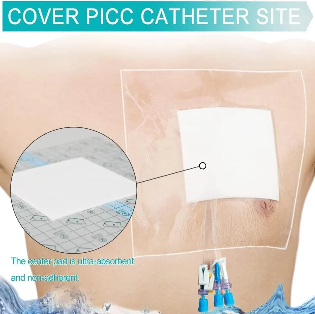 10.2"x10.2" Waterproof Dialysis Port Shower Covers Protector for Chest with No Glue On The Center, PICC Line Chest Port Shield Island Bandage Dressing Accessories, Pack of 25