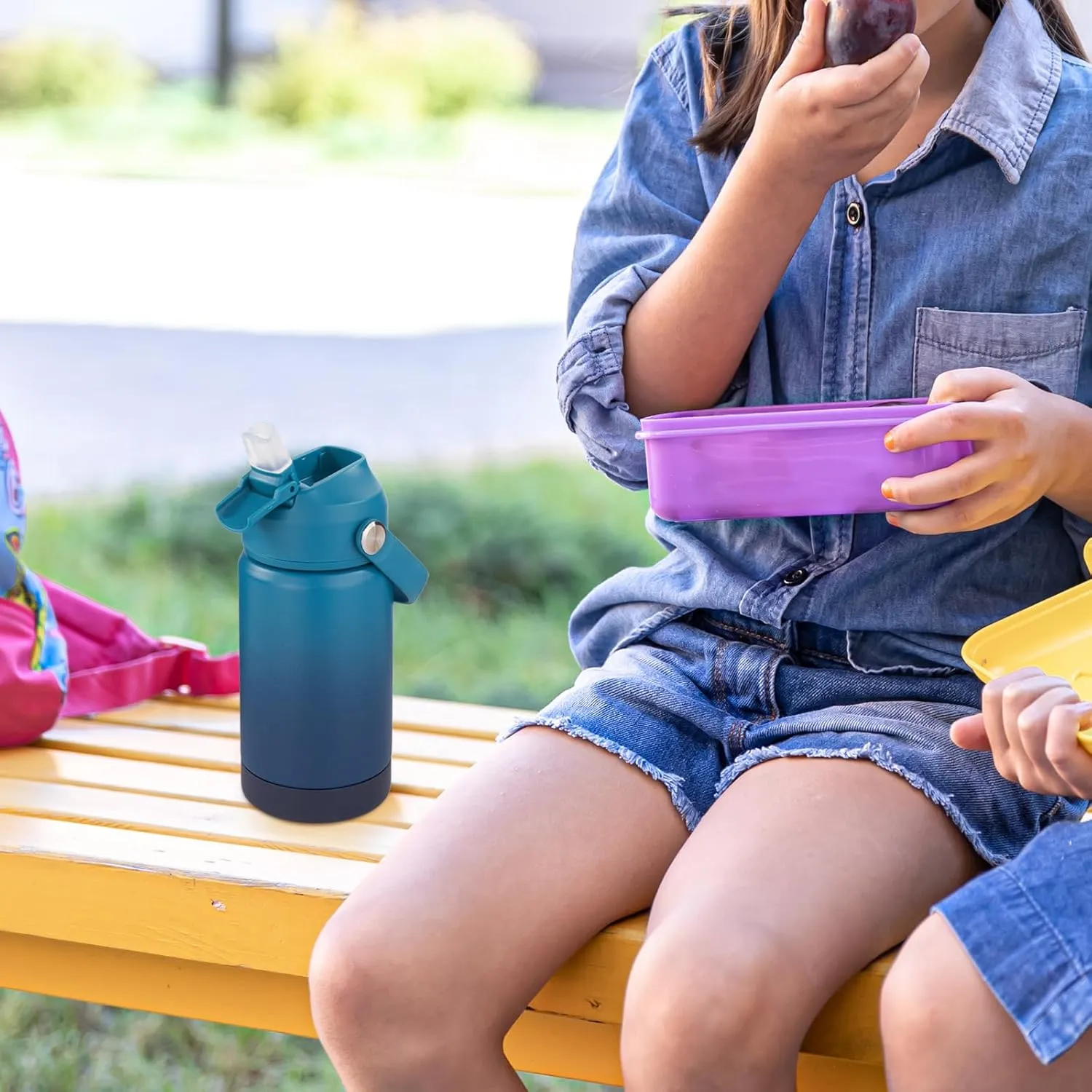 12 oz Water Bottle, 2 pack Kids Water Bottles for School, Toddler Water Bottle with Straw & Handle, 304 Stainless Steel Insulated Water Bottle, BPA Free, Gradient Blue Gradient Red