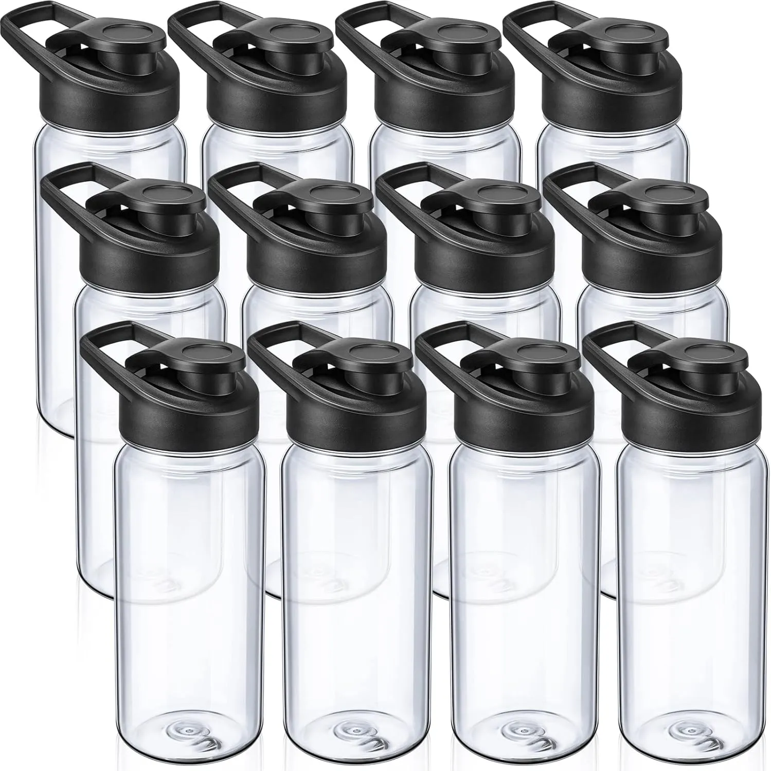 12 Pcs Plastic Sports Bottles 17 oz Reusable Water Bottles Bulk Portable Sports Drink Cups Pack with Handle for Kids Adults School Teams Gym Hike Camping Cycling(Clear)
