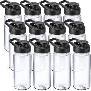 12 Pcs Plastic Sports Bottles 17 oz Reusable Water Bottles Bulk Portable Sports Drink Cups Pack with Handle for Kids Adults School Teams Gym Hike Camping Cycling(Clear)