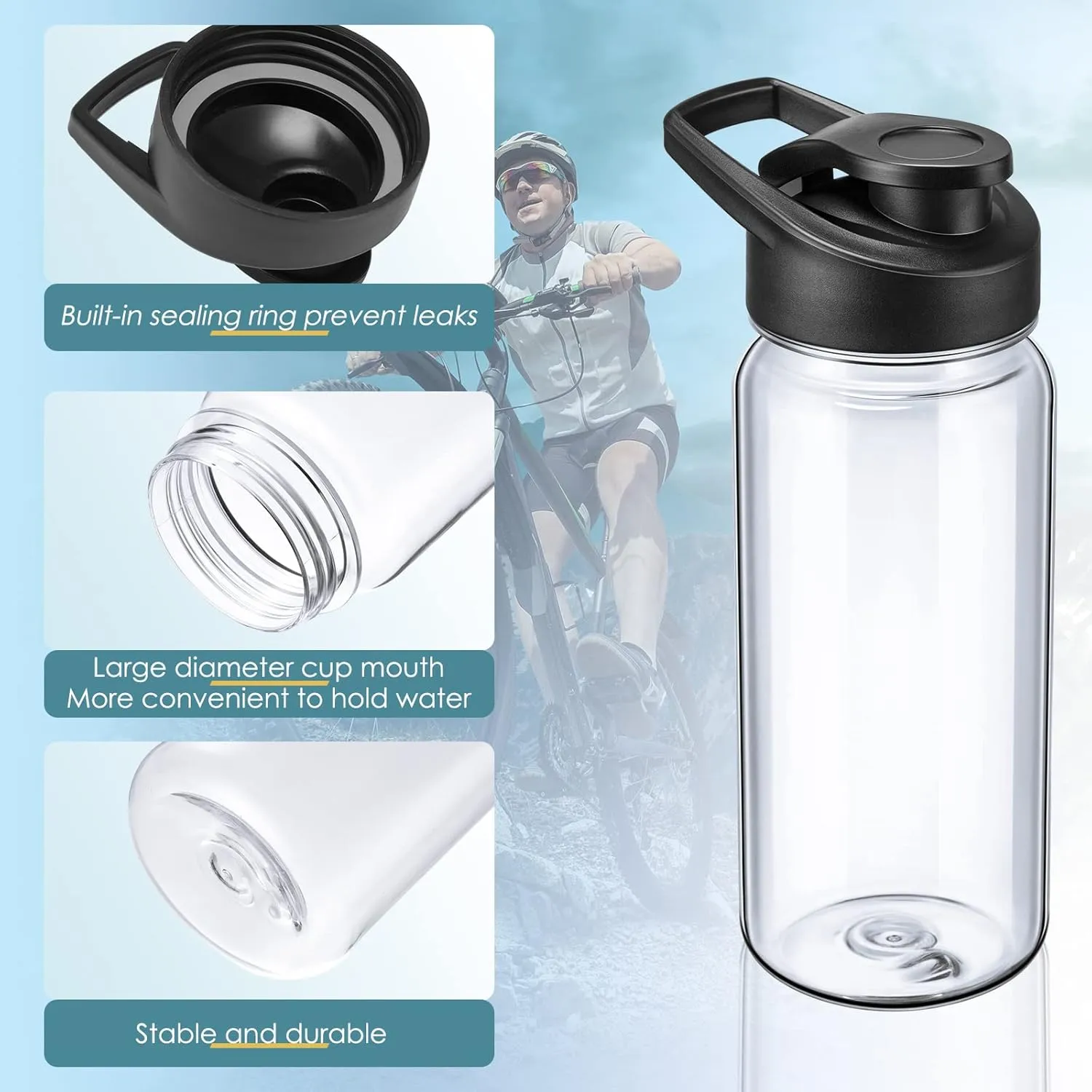 12 Pcs Plastic Sports Bottles 17 oz Reusable Water Bottles Bulk Portable Sports Drink Cups Pack with Handle for Kids Adults School Teams Gym Hike Camping Cycling(Clear)