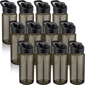12 Pcs Plastic Sports Bottles 17 oz Reusable Water Bottles Bulk Portable Sports Drink Cups Pack with Handle for Kids Adults School Teams Gym Hike Camping Cycling(Grey)