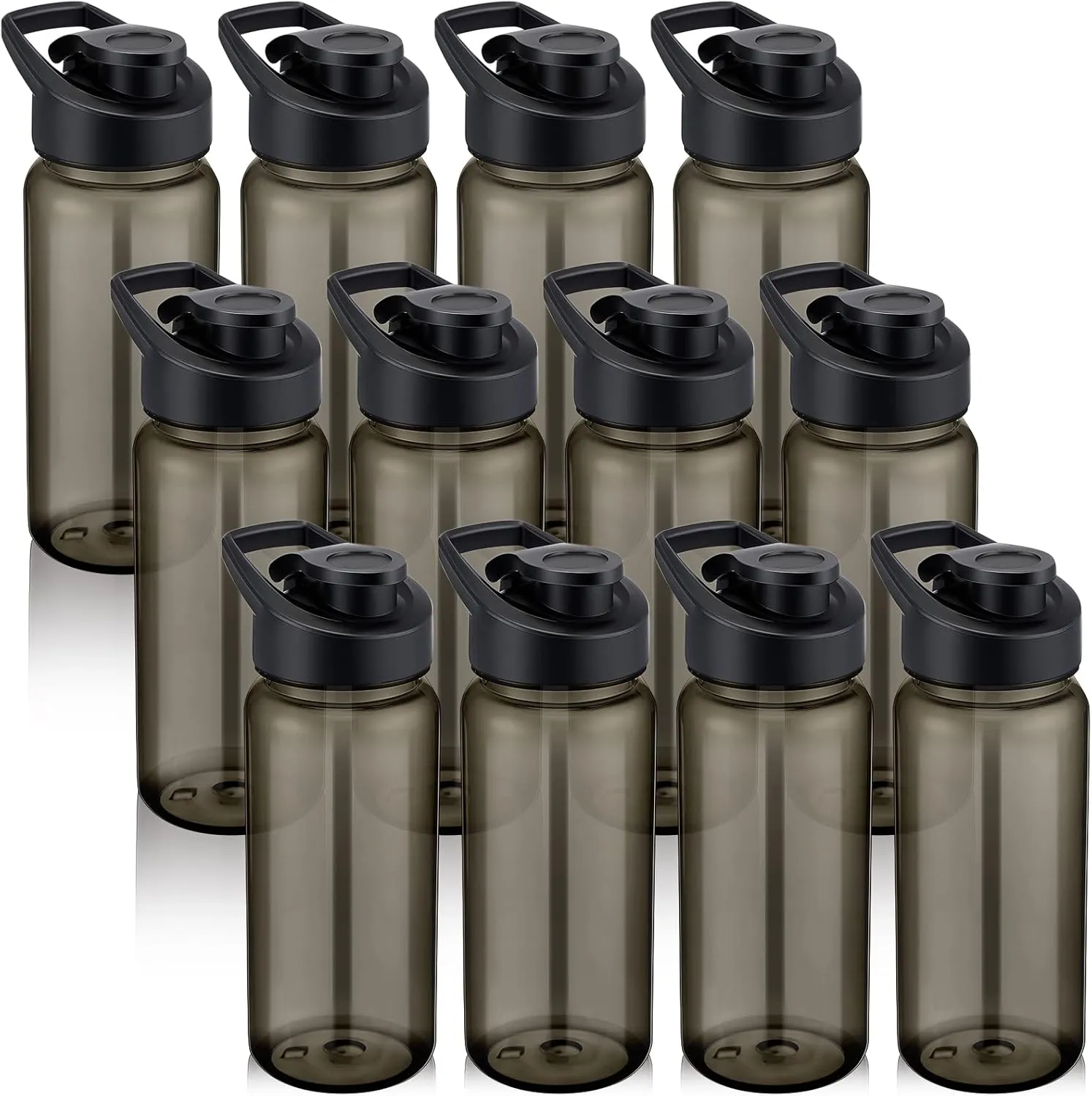 12 Pcs Plastic Sports Bottles 17 oz Reusable Water Bottles Bulk Portable Sports Drink Cups Pack with Handle for Kids Adults School Teams Gym Hike Camping Cycling(Grey)