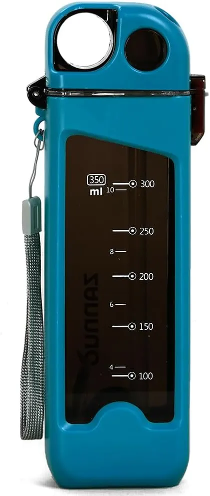 13 oz Rectangle Water Bottle With Portable Straw, Leakproof Non-Toxic BPA Free, Motivational Sports With Drink for Gym and Yoga &Travel Office Double Walled Locking Lid with Silicone Spout