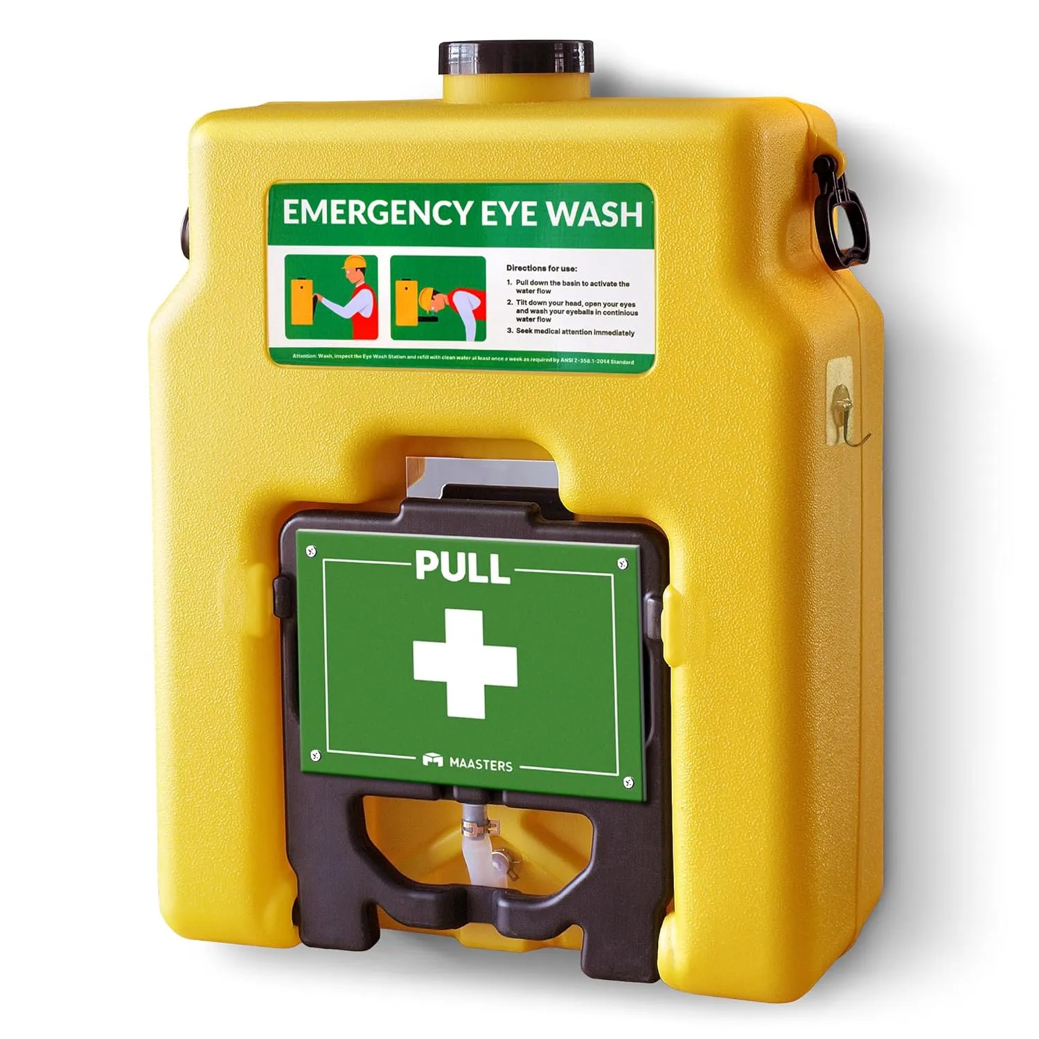 14 Gallon Portable Eye Wash Station, Wall Mount Eyewash Station OSHA-Approved, Emergency Eye Wash Station with Mirror & Dual Spray