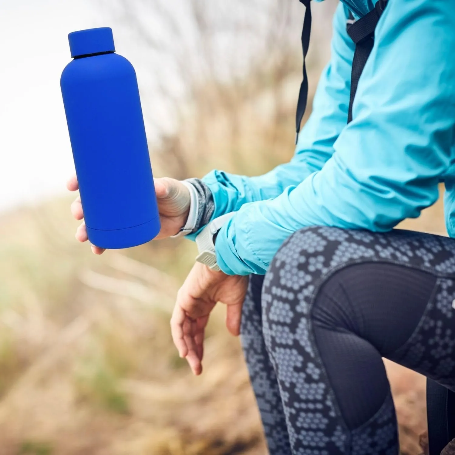 17oz Matte Finish Stainless Steel Water Bottle | Vacuum Insulated Travel Bottle | 12 hrs Hot & 18 hrs Cold | Smooth Rubber Finish Water Bottle (Dark Blue)