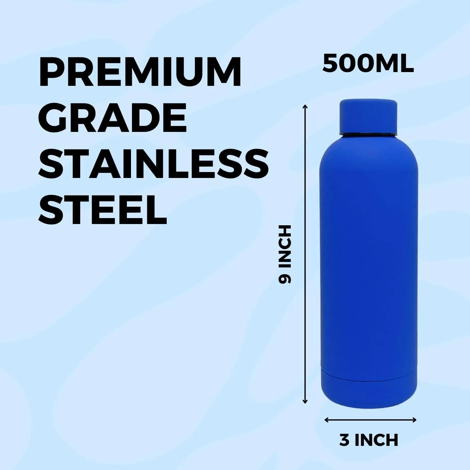 17oz Matte Finish Stainless Steel Water Bottle | Vacuum Insulated Travel Bottle | 12 hrs Hot & 18 hrs Cold | Smooth Rubber Finish Water Bottle (Dark Blue)