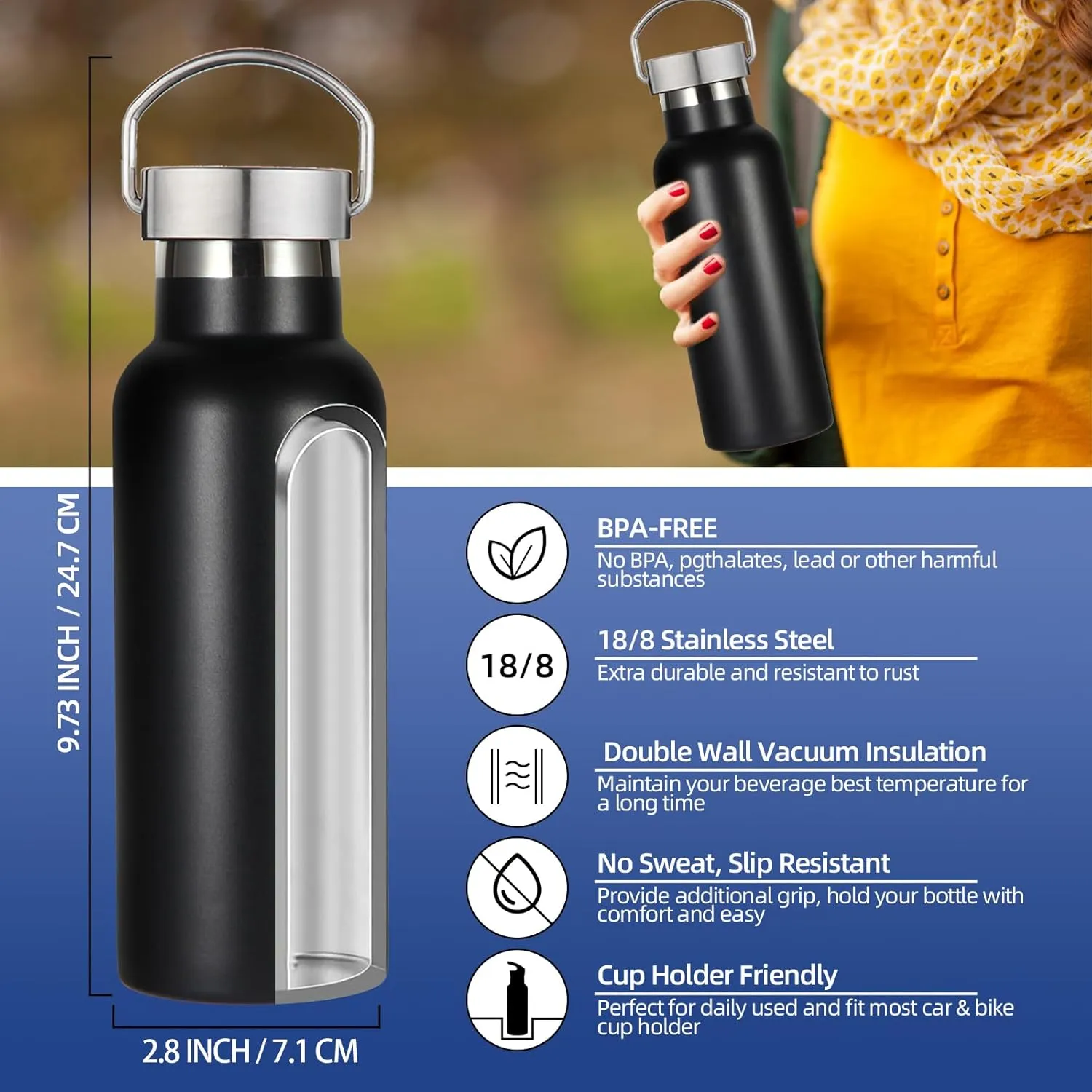17oz Stainless Steel Water Bottle,Leak-Proof Sweat-Proof Travel Flask,Double Wall Vacuum Thermos,Portable Insulated Cup,Reuseble Metal Bottle for School Sports Hikers Kids,Mix(2Packs)