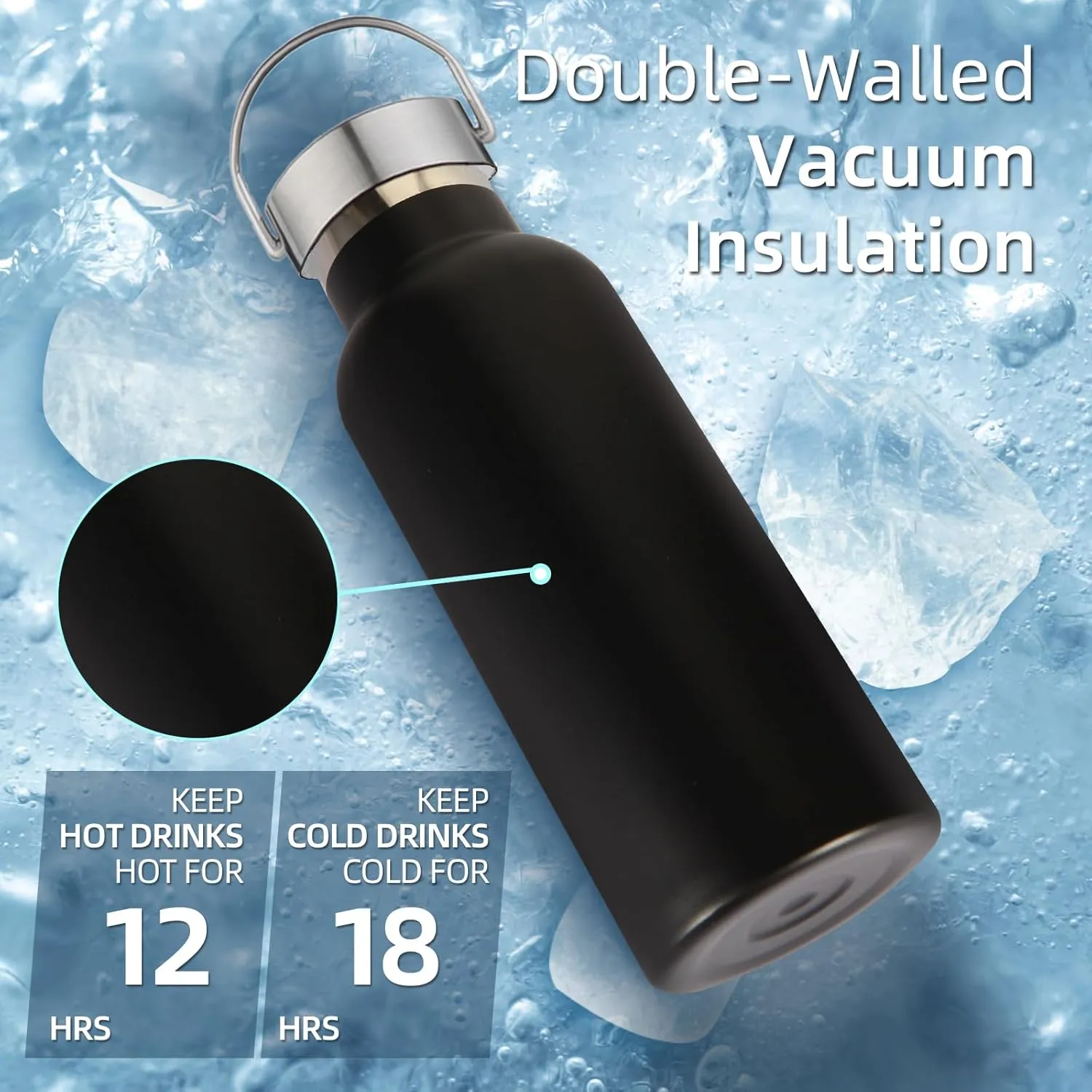 17oz Stainless Steel Water Bottle,Leak-Proof Sweat-Proof Travel Flask,Double Wall Vacuum Thermos,Portable Insulated Cup,Reuseble Metal Bottle for School Sports Hikers Kids,Mix(2Packs)