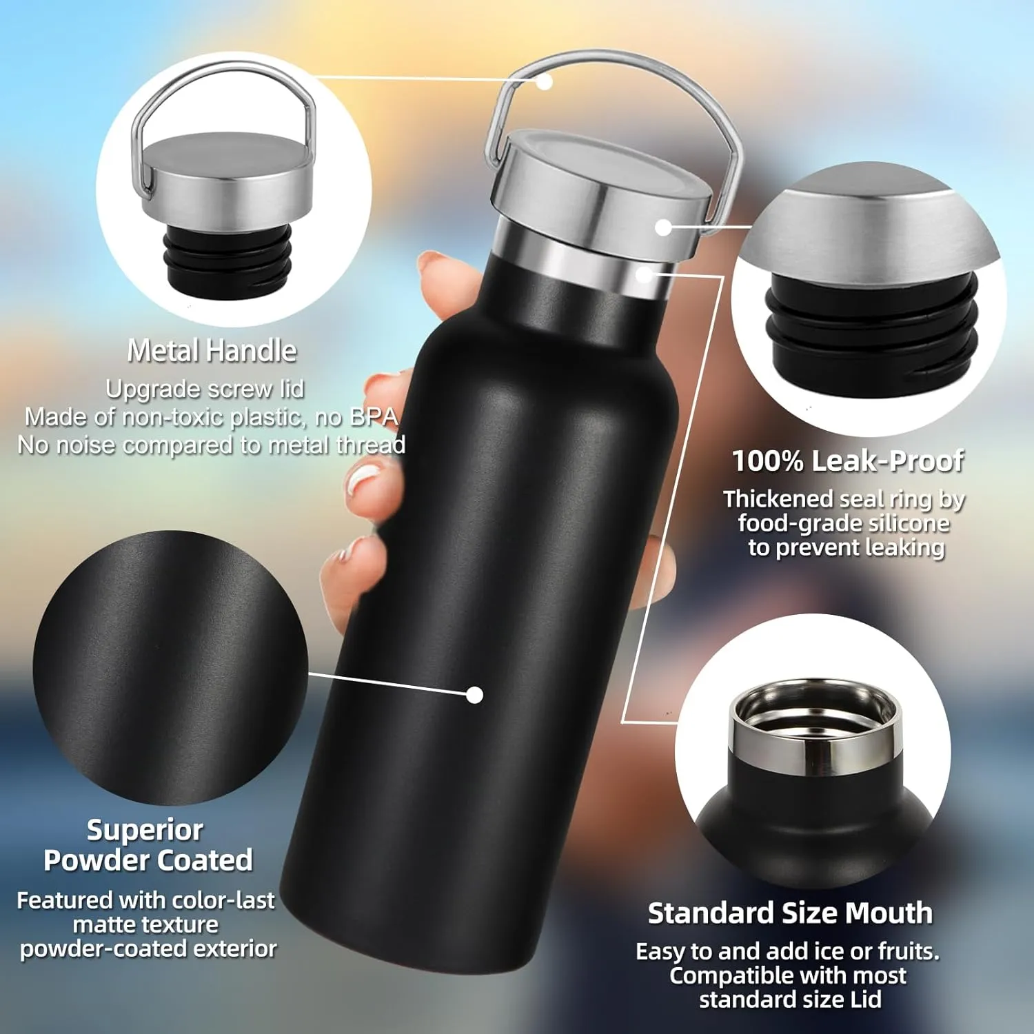 17oz Stainless Steel Water Bottle,Leak-Proof Sweat-Proof Travel Flask,Double Wall Vacuum Thermos,Portable Insulated Cup,Reuseble Metal Bottle for School Sports Hikers Kids,Mix(2Packs)