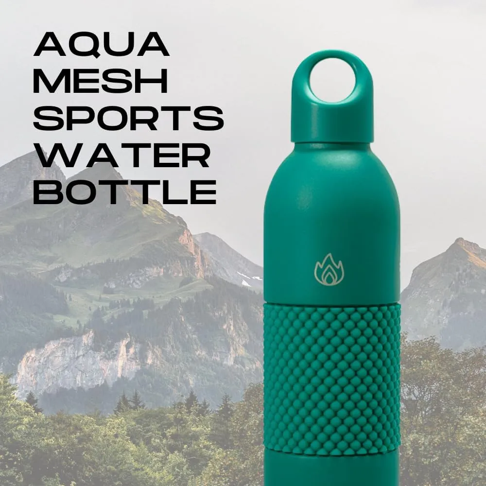 18 Oz Aqua Mesh Insulated Sports Water Bottle with Screw Top Lid, Leak Proof Stainless Steel Water Bottle with Handle, Spill Proof Thermos or Water Jug for Gym, Home or Office Chug-Kelly Green