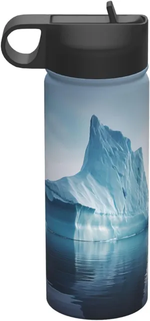 18 oz icebergs sports insulated water bottle, stainless steel straw water bottle for camping fitness outdoor hiking,