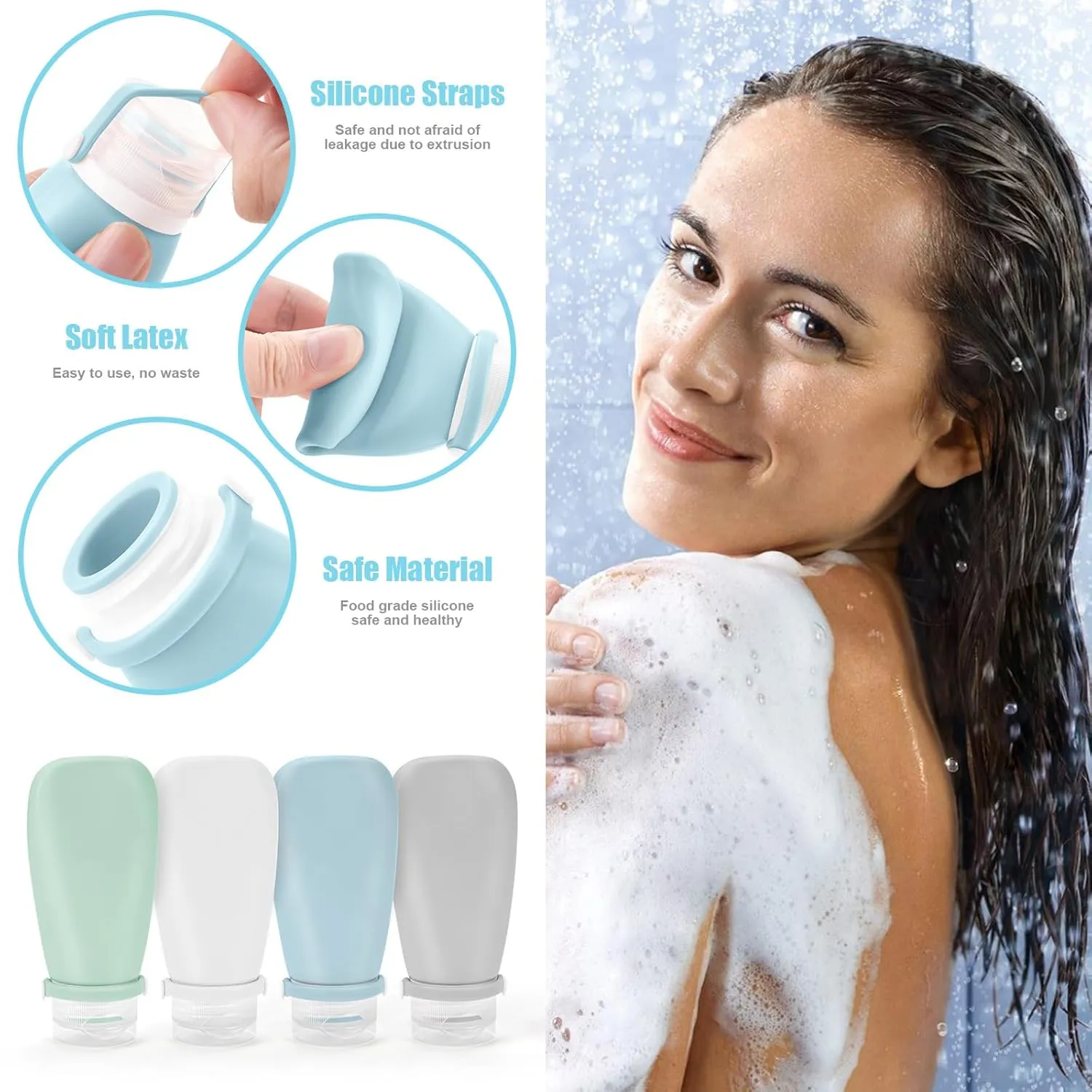 18 Pcs Travel Bottles Set for Toiletries, TSA Approved Travel Size Containers with Bandage Silicone Squeezable for Shampoo Conditioner Lotion Body Wash (Multicolour Blue Bag)