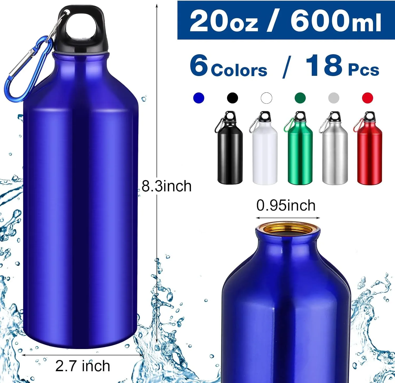 18 Pcs Water Bottles Multipack Bulk Graduation Gift Metal Aluminum Reusable Lightweight Sport End of Year Party Favor Leak Proof with Twist Cap Gym Hiking Outdoor Travel(Multicolor,20 oz)