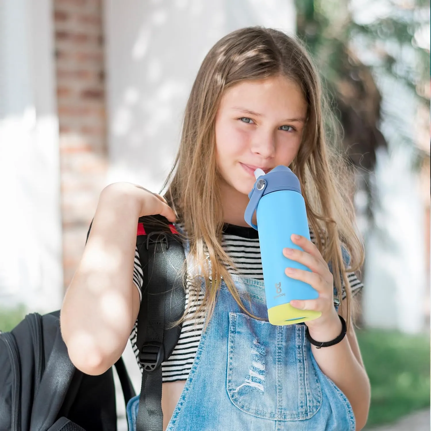 18oz Kids Insulated Water Bottle with Straw Lid & Silicone Handle,Kids Leak Proof Water Bottle for School Boys Girls,Double Wall Vacuum Stainless Steel with Non-slip Silicone Base(Blue)