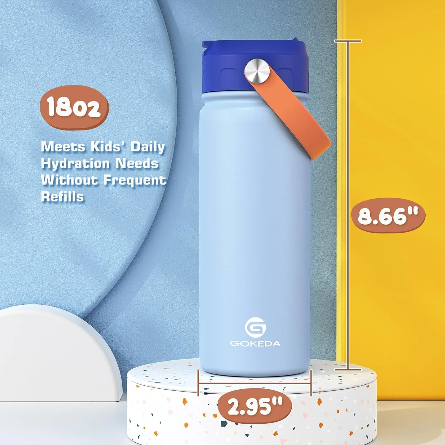 18oz Kids Water Bottle, Insulated Water Bottles with Stickers, 18/8 Stainless Steel Vacuum Leak Proof Straw Cup for School, Gifts for Boys(Light Blue)