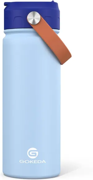 18oz Kids Water Bottle, Insulated Water Bottles with Stickers, 18/8 Stainless Steel Vacuum Leak Proof Straw Cup for School, Gifts for Boys(Light Blue)