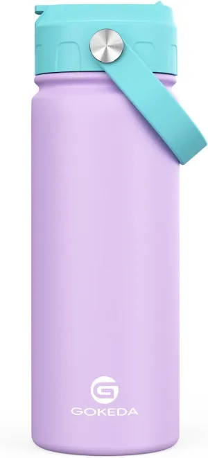 18oz Kids Water Bottle, Insulated Water Bottles with Stickers, 18/8 Stainless Steel Vacuum Leak Proof Straw Cup for School, Gifts for Girls(Purple)