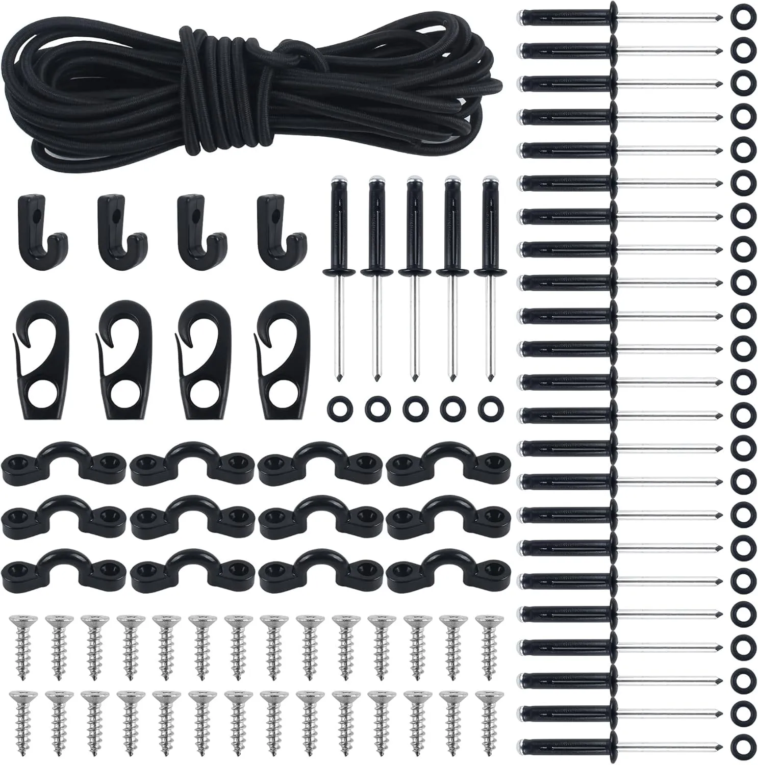 19.7 FT Bungee Cord Deck Rigging Kit,Kayak Rigging Kit with Deck Loops Tie Down Pad Eyes and J - Hooks and Bungee Cord Hook Screws & Rivets,Kayak Rigging Accessories for Kayaks Canoes Boat
