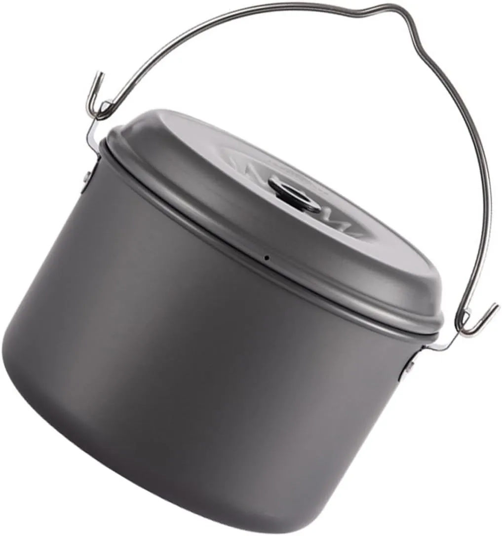 1Pc Durable Camping Pot with Folding Handle Capacity Outdoor Cookware for Hiking and Family Dining Lightweight Alumina Design for Campfire Cooking