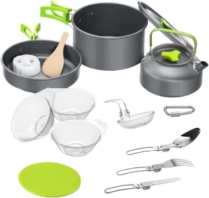 1Set Camping Cookware Lightweight Folding Outdoor Cooking Kit with Pot Frying Pan Teapot Cutlery Bowls for Hiking Backpacking Picnics Durable Convenient