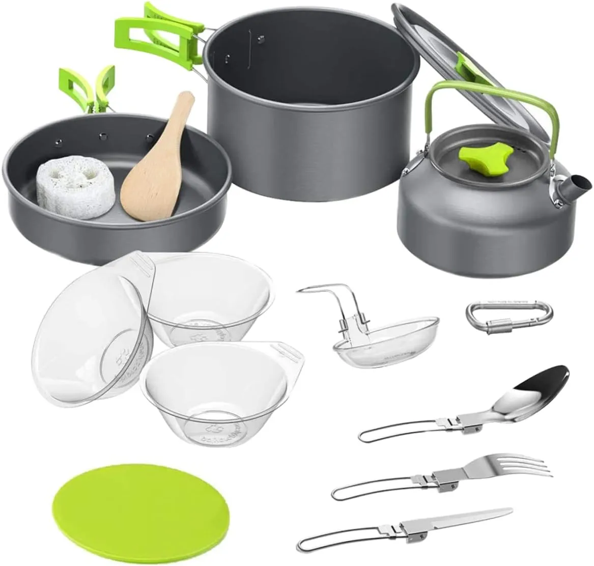1Set Camping Cookware Lightweight Folding Outdoor Cooking Kit with Pot Frying Pan Teapot Cutlery Bowls for Hiking Backpacking Picnics Durable Convenient