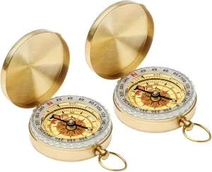 2 Pack Camping Survival Compass Glow,Classic Pocket Style Copper Clamshell Compass, Glow in The Dark Military Compass Survival Gear Compass,Waterproof Luminous Kids Compass for Hiking Camping Hunting