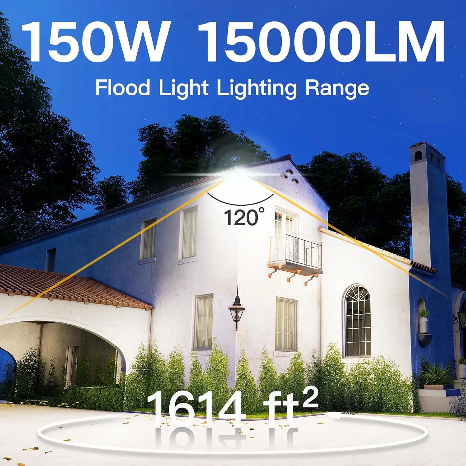 2 Pack LED Flood Lights Outdoor, 150W 15000LM Super Bright Floodlight Outside Work Light with 5.9FT Plug, IP65 Waterproof 6000K Outdoor LED Flood Light for Garage, Yard, Lawn, Garden