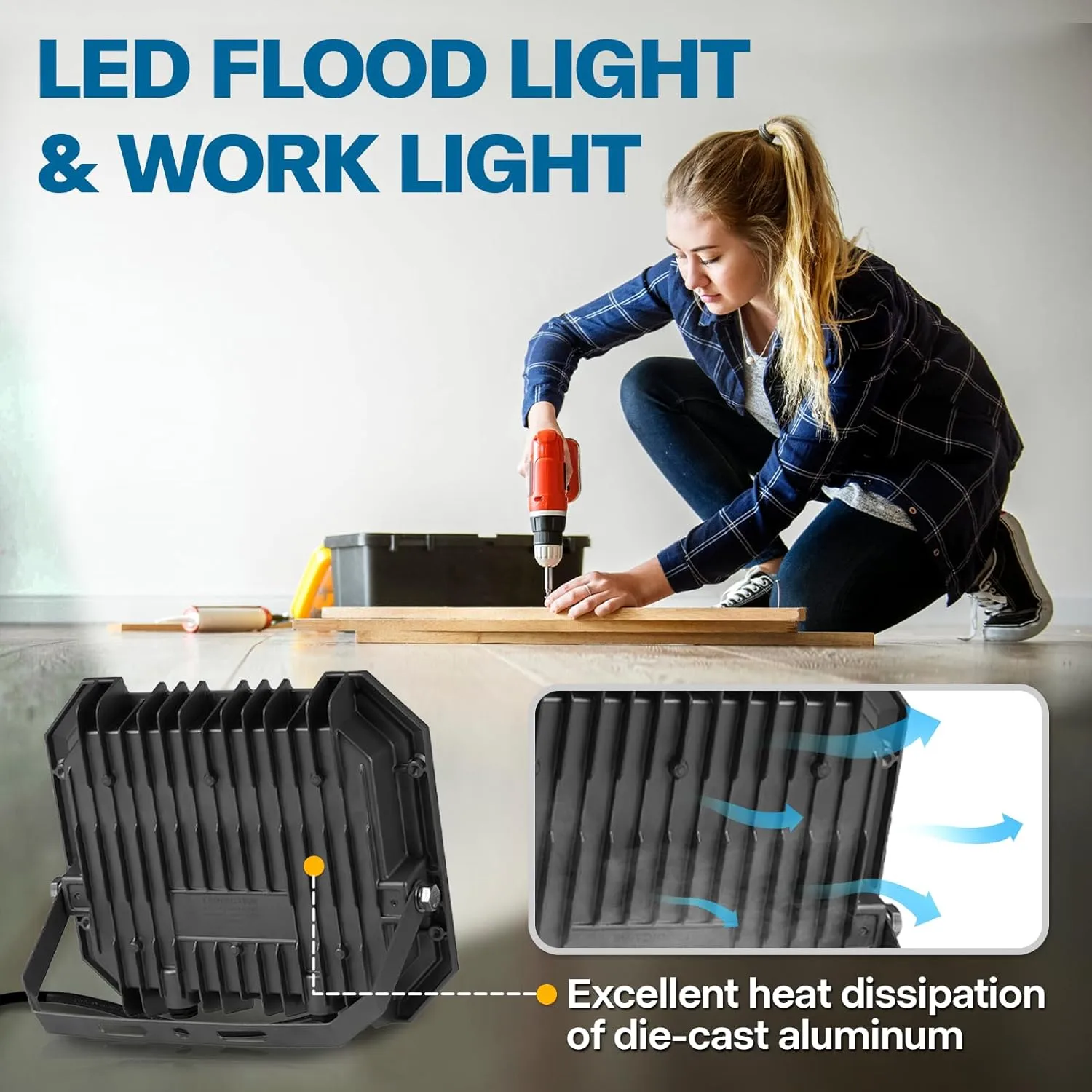2 Pack LED Flood Lights Outdoor, 150W 15000LM Super Bright Floodlight Outside Work Light with 5.9FT Plug, IP65 Waterproof 6000K Outdoor LED Flood Light for Garage, Yard, Lawn, Garden