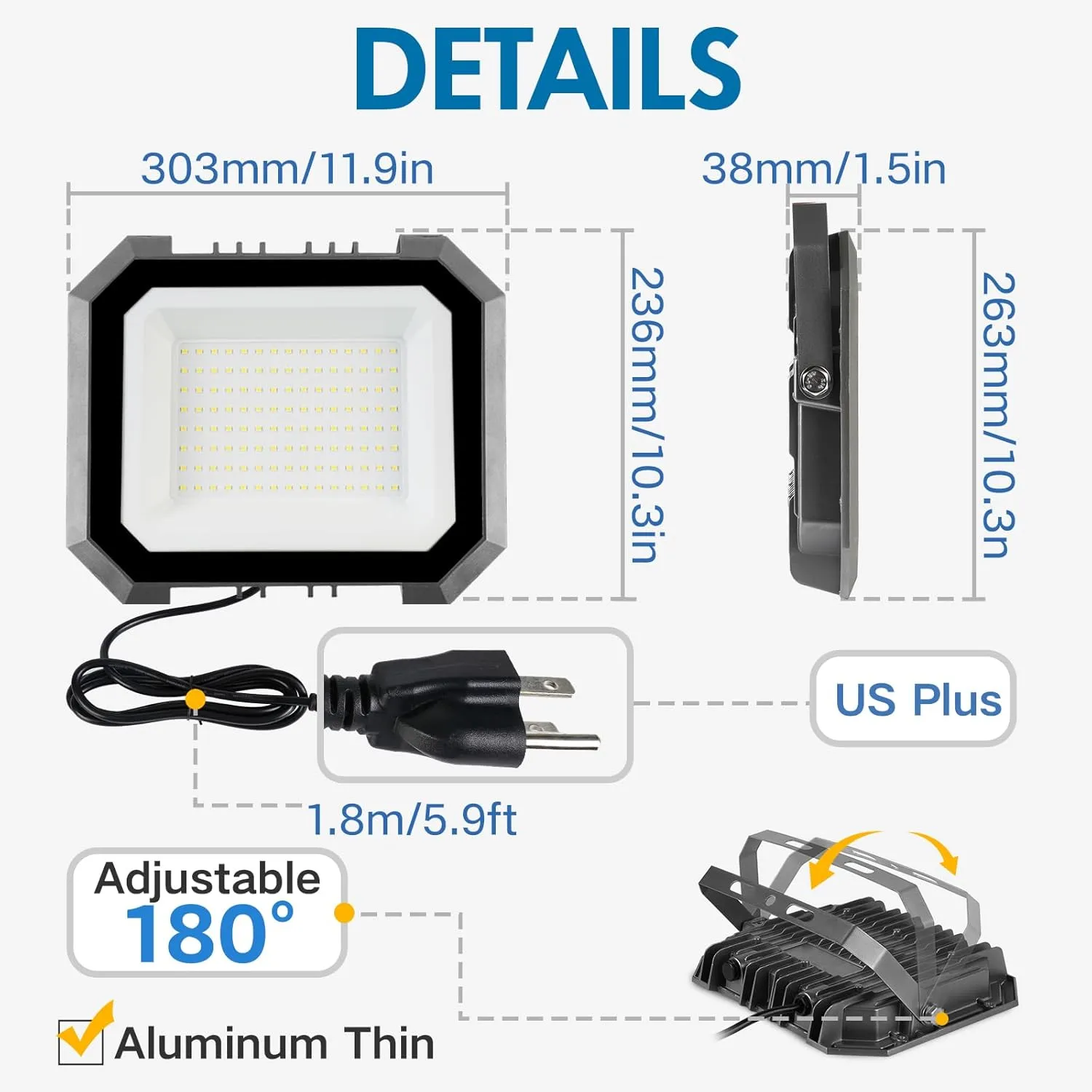 2 Pack LED Flood Lights Outdoor, 150W 15000LM Super Bright Floodlight Outside Work Light with 5.9FT Plug, IP65 Waterproof 6000K Outdoor LED Flood Light for Garage, Yard, Lawn, Garden