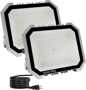2 Pack LED Flood Lights Outdoor, 150W 15000LM Super Bright Floodlight Outside Work Light with 5.9FT Plug, IP65 Waterproof 6000K Outdoor LED Flood Light for Garage, Yard, Lawn, Garden