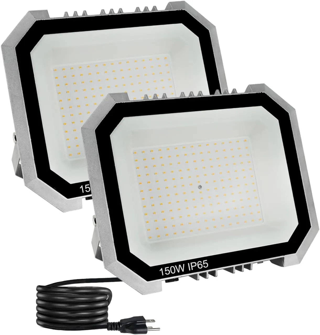 2 Pack LED Flood Lights Outdoor, 150W 15000LM Super Bright Floodlight Outside Work Light with 5.9FT Plug, IP65 Waterproof 6000K Outdoor LED Flood Light for Garage, Yard, Lawn, Garden