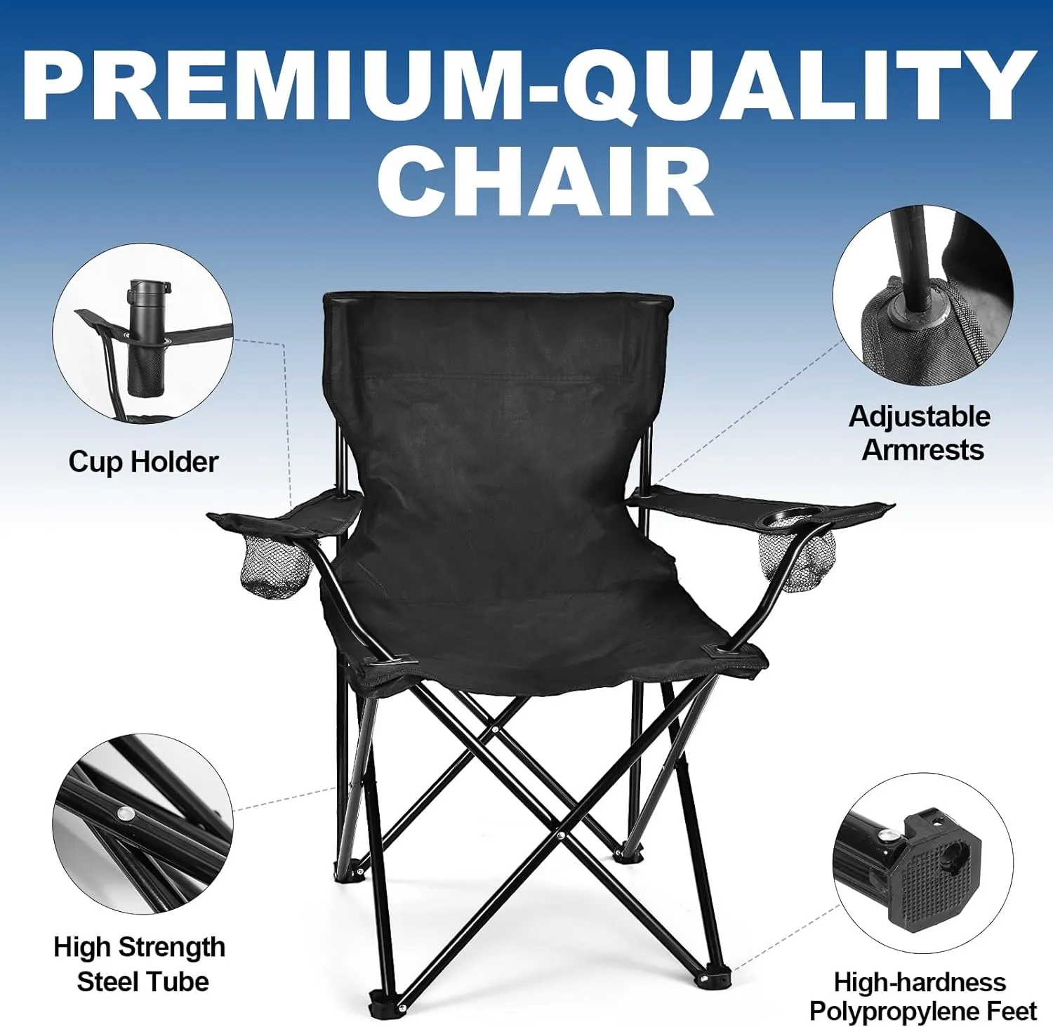 2 Pack Lightweight Camping Chairs, 300LBS Heavy-Duty Portable Folding Chairs with Carry Bag, Compact Design for Camping, Beach, Picnics, and Outdoor Event