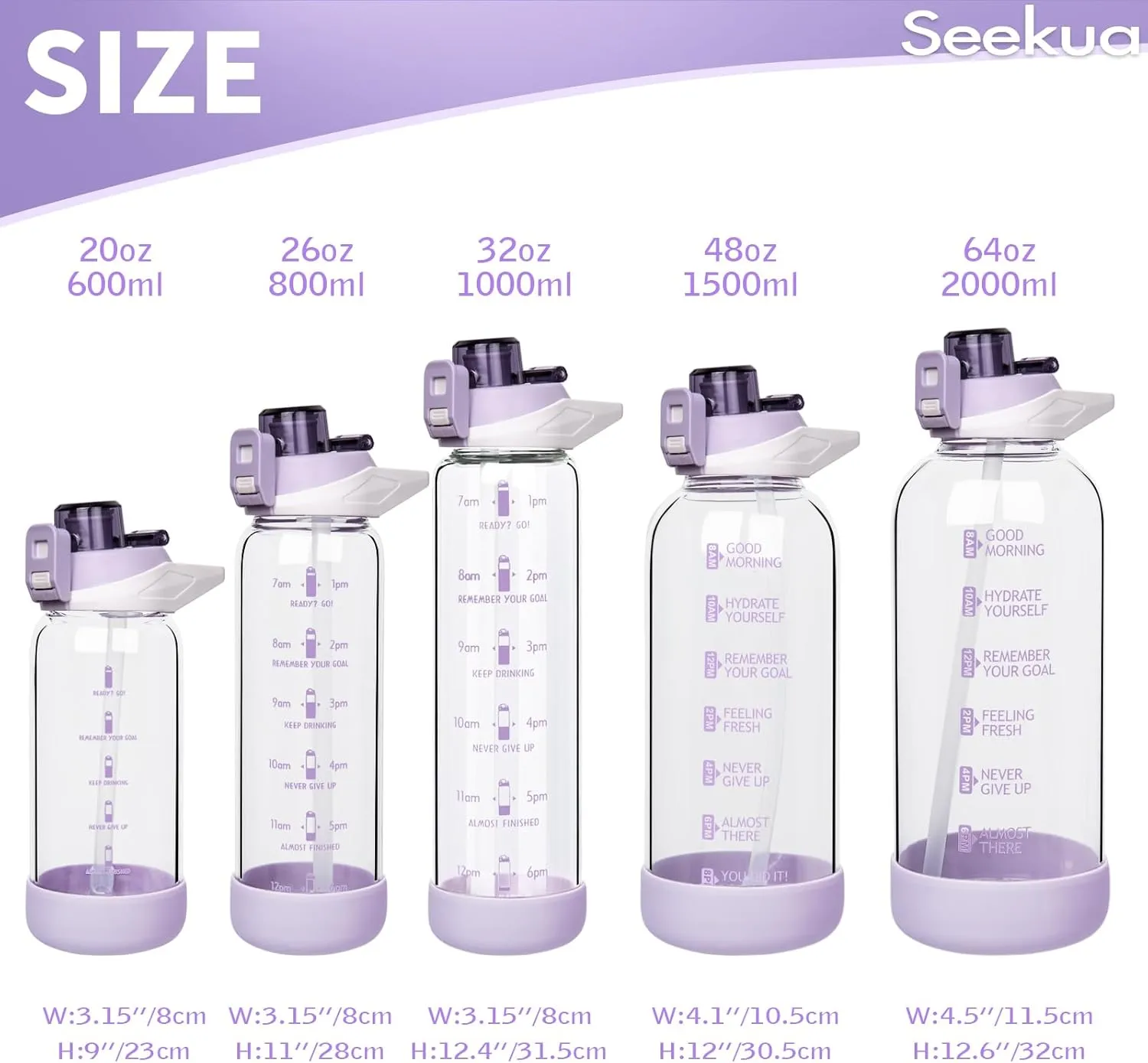 20 oz Sports Glass Water Bottle with Straw & Time Marker, Motivational Kids Daily Glass Drinking Bottle with Strap for Children, School