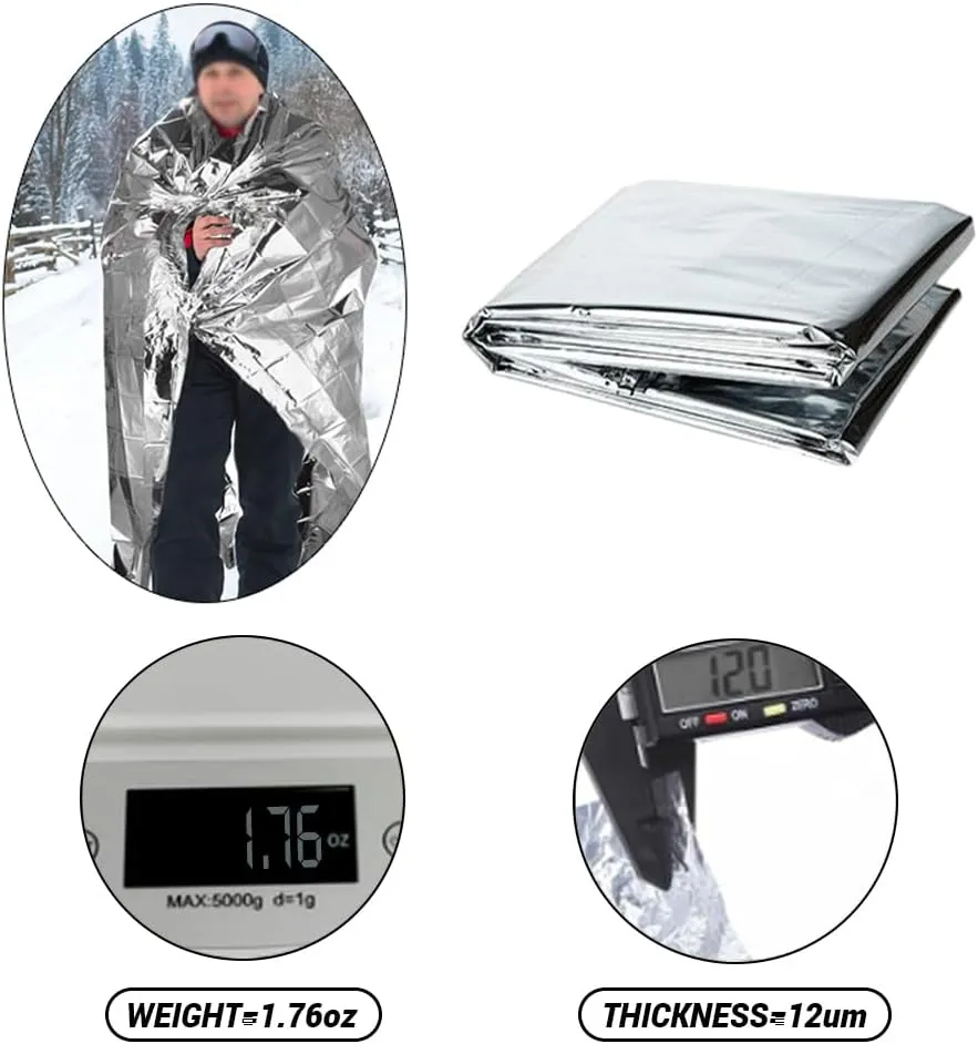20 Pack Mylar Emergency Blanket, 51.1 x 82.6 Inch Double Sided Silver Cold Weather Insulated Blankets, Survival Gear and Supplies for First Aid, Hiking, Shelter Bags