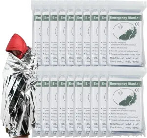 20 Pack Mylar Emergency Blanket, 51.1 x 82.6 Inch Double Sided Silver Cold Weather Insulated Blankets, Survival Gear and Supplies for First Aid, Hiking, Shelter Bags