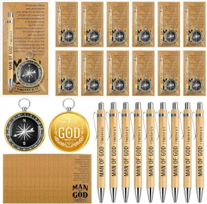 20 Sets Man of God Gift for Fathers Day, Inspirational Christian Gifts Bulk Include Man of God Compass, Ballpoint Pens, Bible Verse Cards with Opp Bags, Religious Church Set for Pastor,Men
